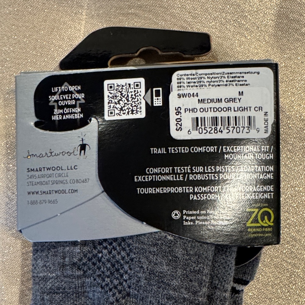 Smartwool PhD Outdoor Light Cushion Gray Socks - Size M - NWT - Picture 3 of 5